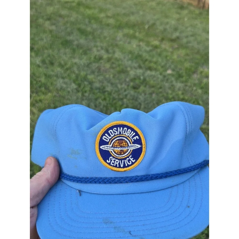 Oldsmobile Service Patch Trucker Hat Cap Snapback Blue White Vintage Made In USA